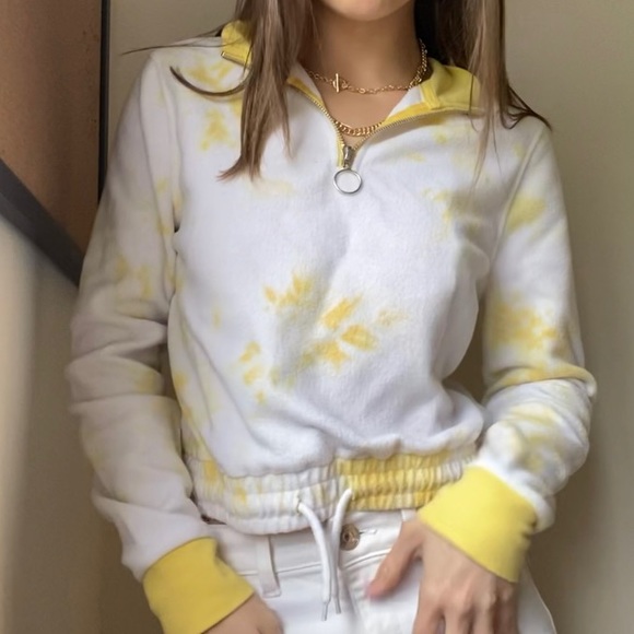 Zine Indiana Yellow Tye Dye Quarter Zip Crop Sweatshirt 🐣🐇 - Picture 2 of 4